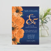 ブルーとオレンジバラ&デイジー結婚式招待状 招待状 (スタンド正面)