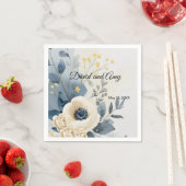 ブルーとクリームとホワイトフローラカクテルナプキン スタンダードカクテルナプキン (インサイチュ)