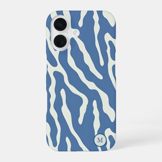 ブルーとクリームのモダン抽象ウェーブライン柄 iPhone 16ケース (裏面)