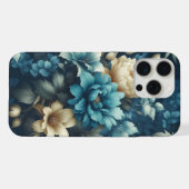 ブルーとクリームの上品な花柄が映えるデザイン iPhoneケース (裏面横)