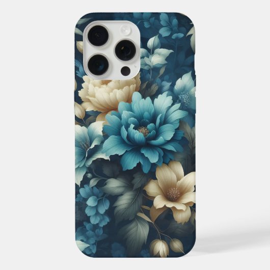 ブルーとクリームの上品な花柄が映えるデザイン iPhoneケース (裏面)