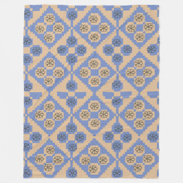 ブルーとクリームの模様 フリースブランケット