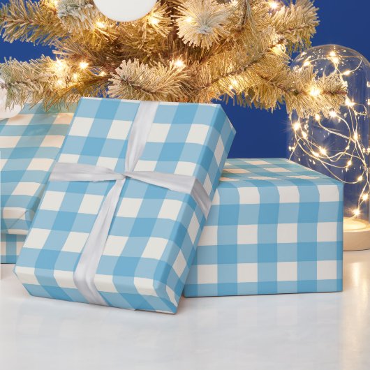 ブルーとクリームの田舎風の包装紙 ラッピングペーパー (クリスマス)