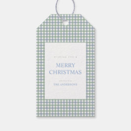 ブルーとグリーンのギンガムチェックのクリスマス ギフトタグ