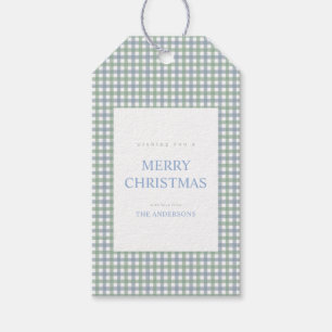 ブルーとグリーンのギンガムチェックのクリスマス ギフトタグ