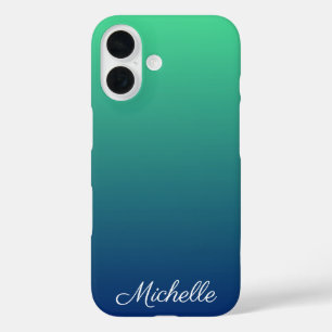 ブルーとグリーンのグラデーション名入れ iPhone 16ケース