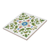 ブルーとグリーンのフォークアートの花の装飾用陶磁器 タイル (側面)