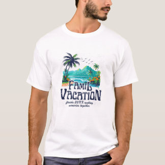 ブルーとグリーンのレトロなビーチバケーション Tシャツ