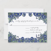 ブルーとグリーンの孔雀の結婚式 出欠カード (正面)