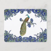 ブルーとグリーンの孔雀の結婚式 出欠カード (裏面)