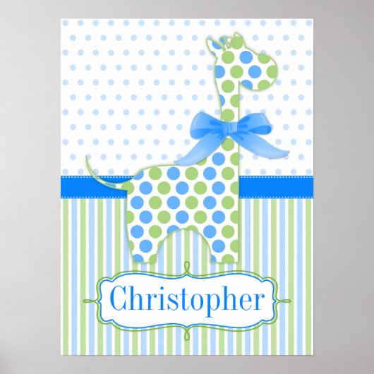 ブルーとグリーンの水玉模様のキリン保育園ポスター ポスター (正面)