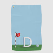 ブルーとグリーン18thホールゴルファーのモノグラム ゴルフタオル (正面)