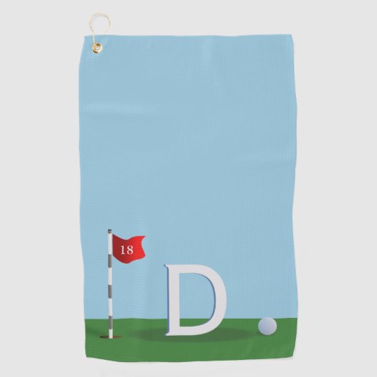 ブルーとグリーン18thホールゴルファーのモノグラム ゴルフタオル (正面)