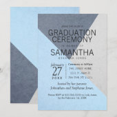 ブルーとグレーのジオトライアングル卒業式 招待状 (正面/裏面)