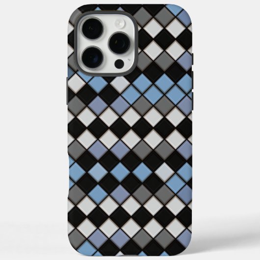 ブルーとグレーのダイヤモンドタイルパターン Case-Mate iPhoneケース (裏面)