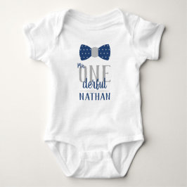 ブルーとグレーの素敵な誕生日シャツ ベビーボディスーツ