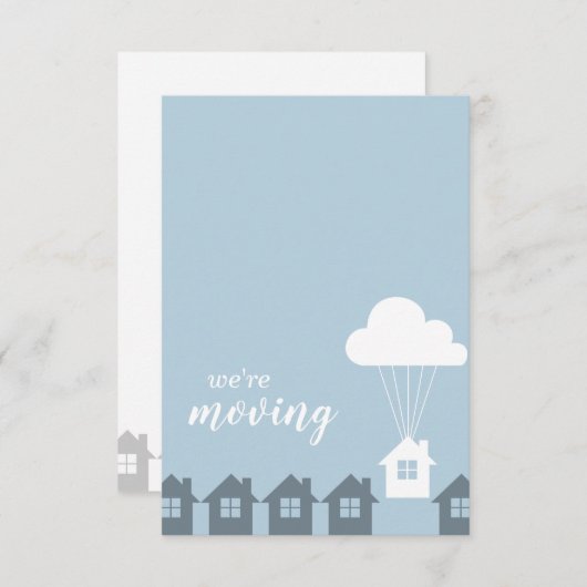 ブルーとグレー我々は家を移動飛んでいる中 招待状 (正面/裏面)