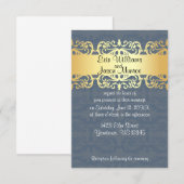 ブルーとゴールドとハートの招待状 招待状 (正面/裏面)