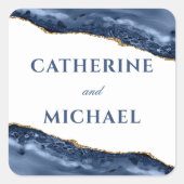 ブルーとゴールドのアゲートボーダー ウェディング フェイバー スクエアシール (正面)