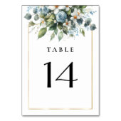 ブルーとゴールドのエレガントな花のラスティック水彩 テーブルナンバー (裏面)