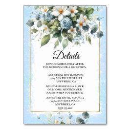 ブルーとゴールドのエレガントな花のルスティックウォーターカラー招待状 テーブルナンバー