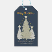 ブルーとゴールドのクリスマスツリーと星 ギフトタグ (正面)