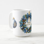 ブルーとゴールドのクリスマスリース コーヒーマグカップ (正面左)