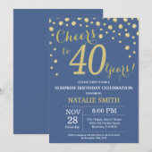 ブルーとゴールドのサプライズ 40歳の誕生日ダイヤモンド 招待状 (正面/裏面)