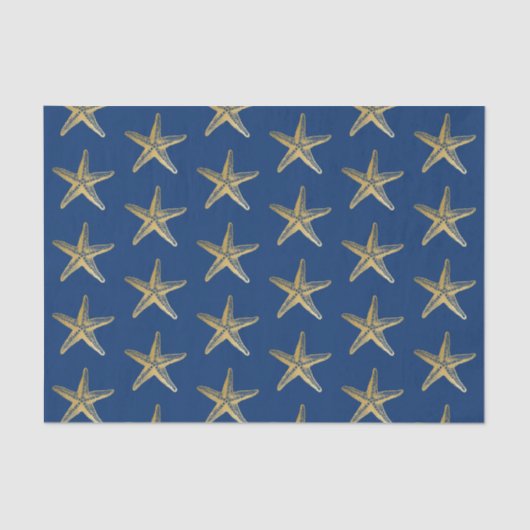 ブルーとゴールドのスターフィッシュビーチコースタル 薄葉紙 (正面)