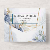 ブルーとゴールドのフレーム水彩花 オールインワン招待状 (裏面)