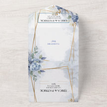 ブルーとゴールドのフレーム水彩花