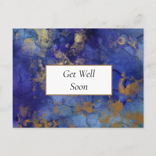 ブルーとゴールドのマーブル模様の回復おめでとうポストカード ポストカード (正面)