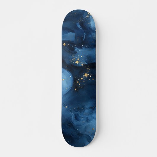 ブルーとゴールドの夜空の抽象画 スケートボード (正面)