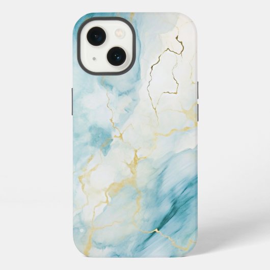 ブルーとゴールドの大理石 iPhoneケース (裏面)