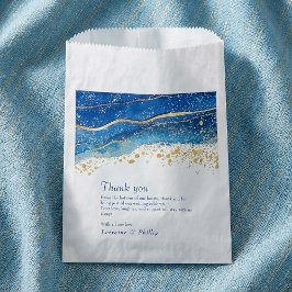 ブルーとゴールドの水彩結婚式サンクスカード フェイバーバッグ