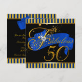 ブルーとゴールドの素晴らしい50歳の誕生日パーティー 招待状 (正面/裏面)
