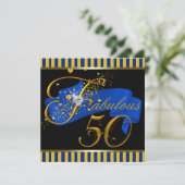 ブルーとゴールドの素晴らしい50歳の誕生日パーティー 招待状 (スタンド正面)