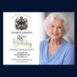 ブルーとゴールドの航海用アンカー 98歳の誕生日写真 招待状