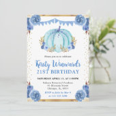 ブルーとゴールドの花柄パンプキン オータム 21歳の誕生日 招待状 (スタンド正面)