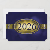 ブルーとゴールドの花柄ボタン 2026年卒業パーティー 招待状 (正面)