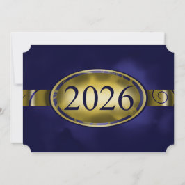 ブルーとゴールドの花柄ボタン 2026 カード