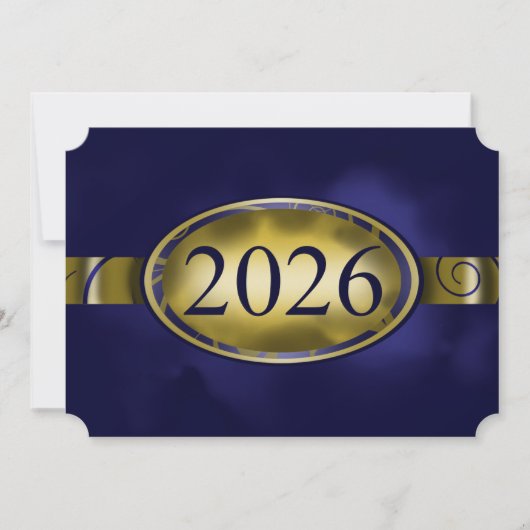 ブルーとゴールドの花柄ボタン 2026 カード (正面)