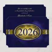 ブルーとゴールドの花柄ボタン 2026 カード (正面/裏面)