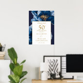 ブルーとゴールドの花柄 50周年 ウェルカムサイン ポスター (ホームオフィス)