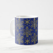 ブルーとゴールドの雪の結晶 クリスマスマグ 名入れ コーヒーマグカップ (正面左)