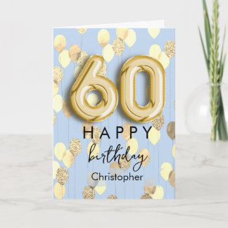 ブルーとゴールドの風船の60歳の誕生日 カード