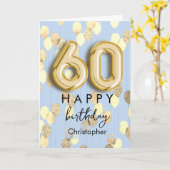 ブルーとゴールドの風船の60歳の誕生日 カード (黄色い花)