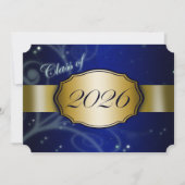 ブルーとゴールドの2026年卒業パーティー 招待状 (正面)