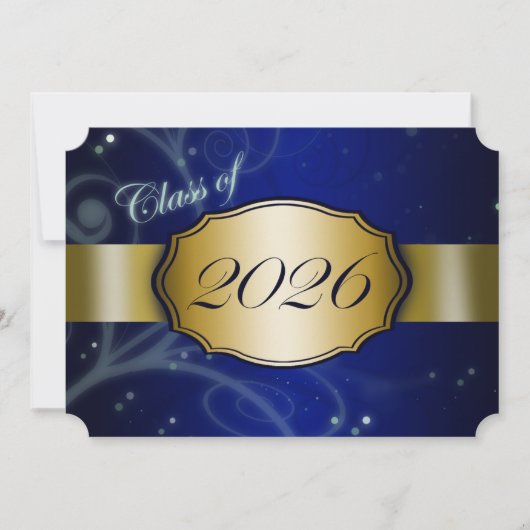 ブルーとゴールドの2026年卒業 招待状 (正面)