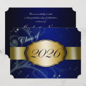 ブルーとゴールドの2026年卒業 招待状 (正面/裏面)